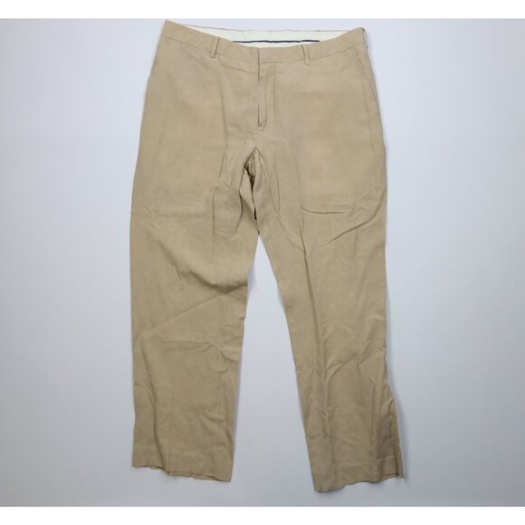 Vintage 90s Ralph Lauren Mens 36x30 Faded Silk Linen Wide Leg Chino Pants Beige